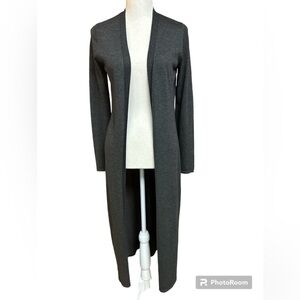 White House Black Market Maxi Longline Open Front Wool Blend Grey Cardigan Small